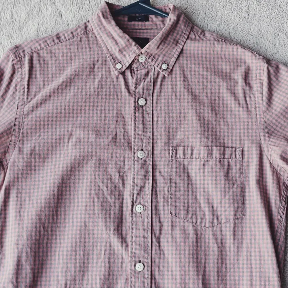 J Crew Check Shirt Men's S Pink Grey Plaid 100% Cotton Slim Fit Lightweight